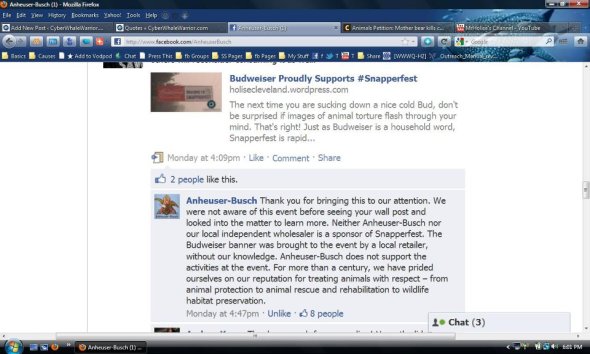 Automated response that Budweiser has been sending since September 2011 Automated response that Budweiser has been sending since September 2011